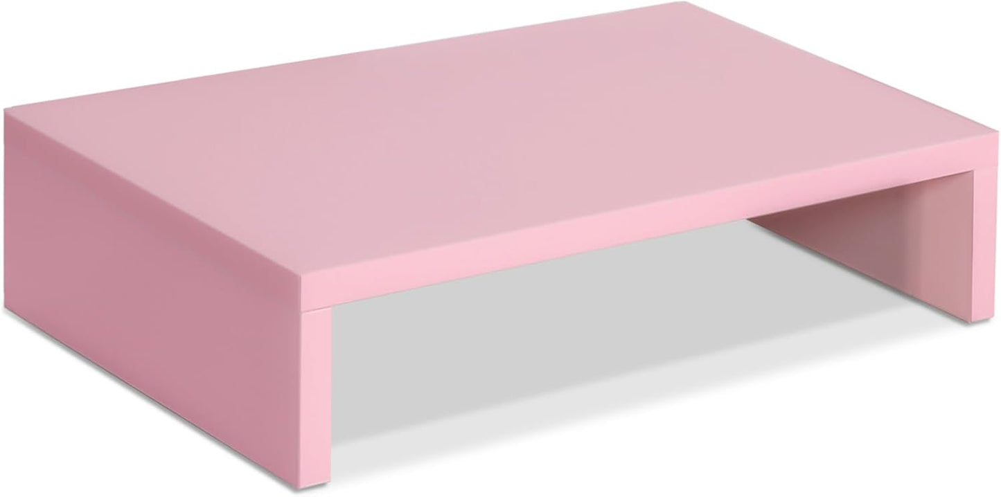 (Pink-14.2 inch) TEAMIX Pink Monitor Stand Riser, Wood Monitor Riser with Storage for Desk Small Monitor Stand