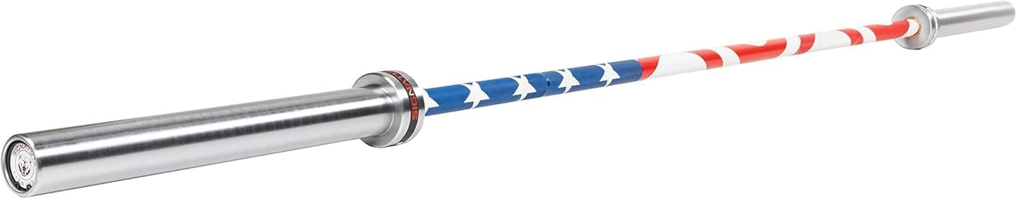 Fitvids 7ft Olympic Barbell 45LBS for Weightlifting and Powerlifting, 2 Inch Strength Training Bar with Needle Bearings, 190K PSI Tensile Strength Rated 1500 LBS Capacity, Flag