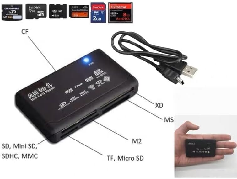 NAKVMN 2.0 SD/MMC/SDHC/XD/M2/Memory USB All in One PC Memory Card Reader Adapter and Write Plug OSX Windows Chrome