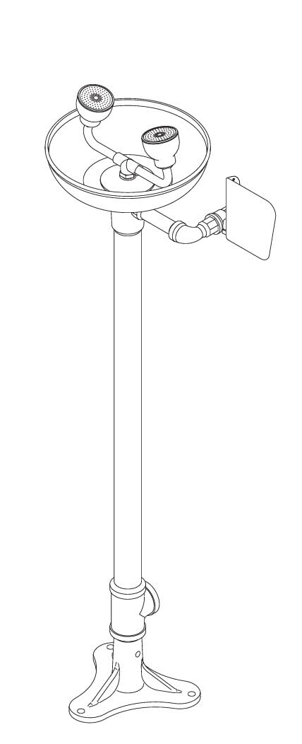 Bradley Pedestal Mount Emergency Eye/Face Wash Station, Galvanized Steel Pipe and Fittings, Plastic Bowl, Universal Identification Sign, ANSI Z358.1 Compliant, S19-212