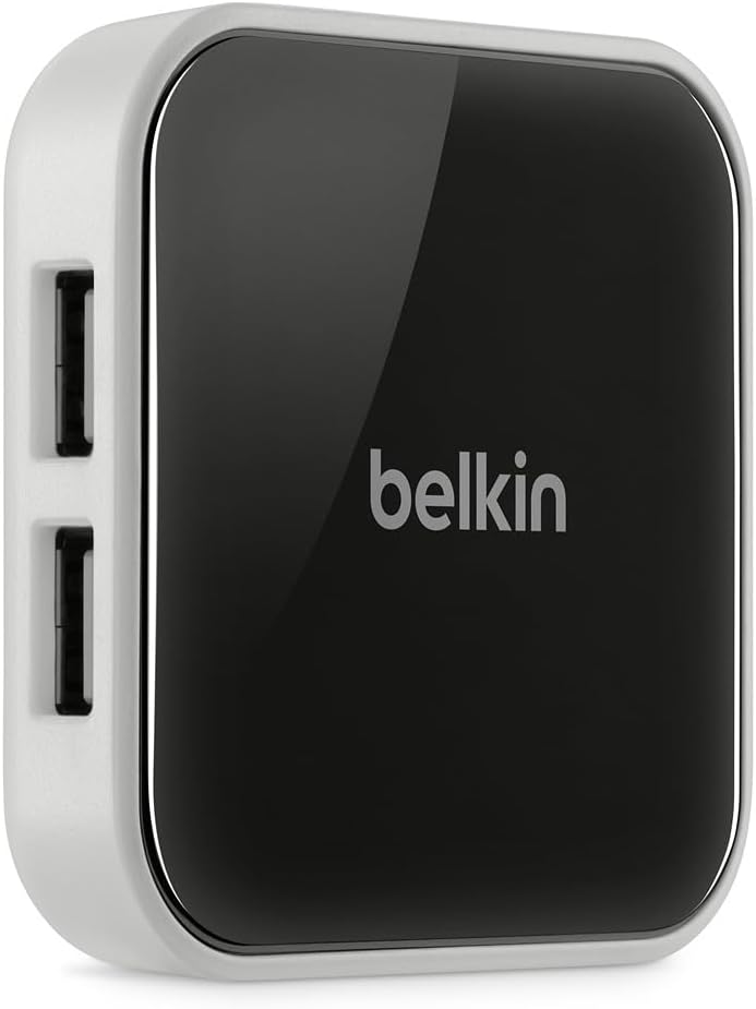 Belkin 4-Port 2.0, 1.1, Powered Desktop USB Hub with Support for USB-A, USB and USB Black and White