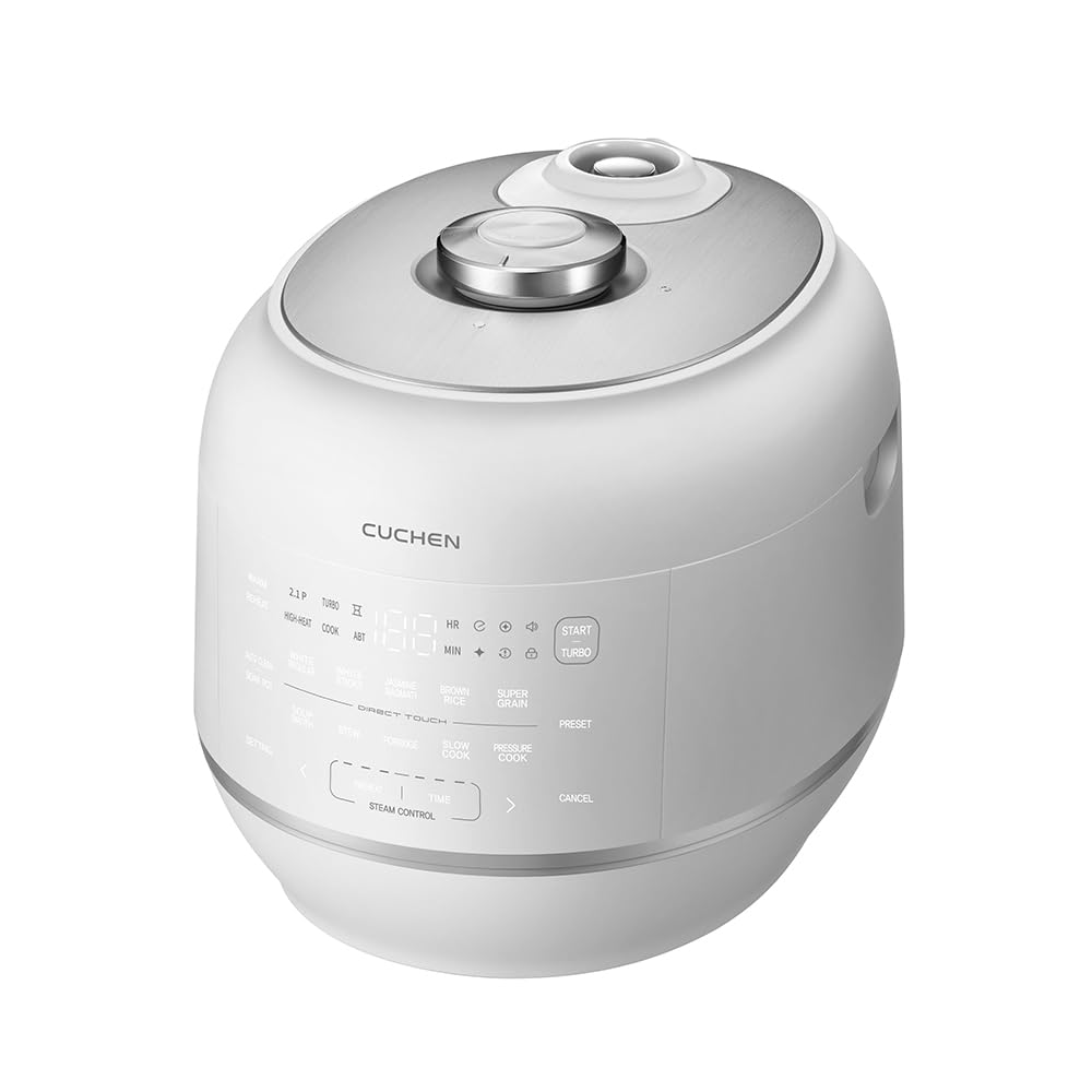 Cuchen IH Pressure Rice Cooker 6 Cup - 2.1 Bar Ultra High-Pressure Cooker for Multi-Grain & White Rice - 316Ti Stainless Steel Inner Pot, Induction Heating, Made in Korea, White, CRT-RPD0610IEWUS