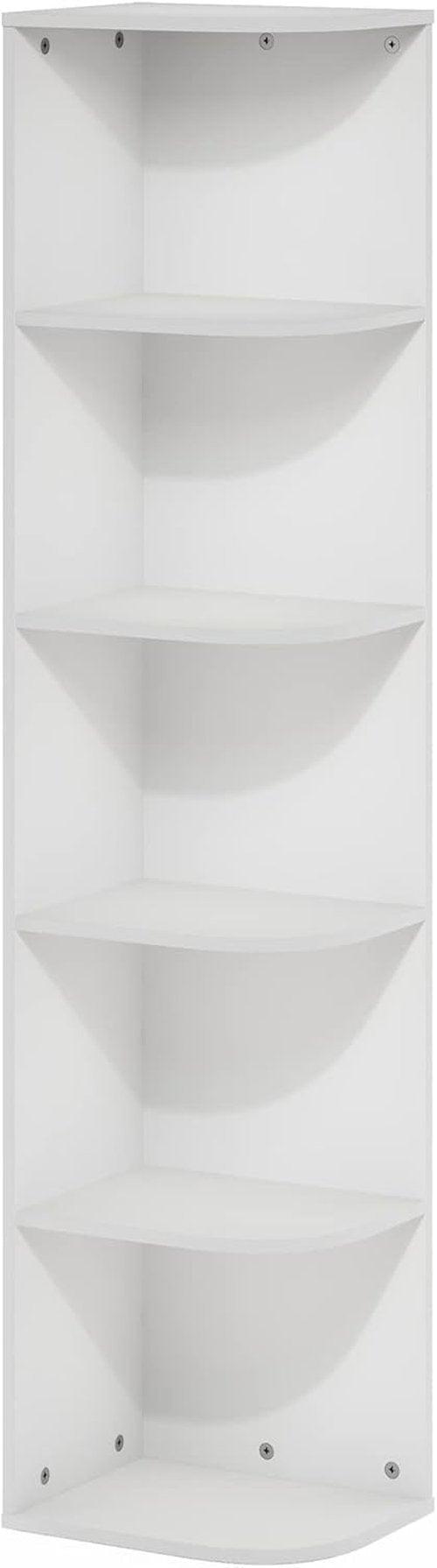 Furinno PASIR 5-Tier Corner Bookshelf - Stylish Open Shelf Bookcase for Home Organization | White, 9.3 x 12 x 51.7