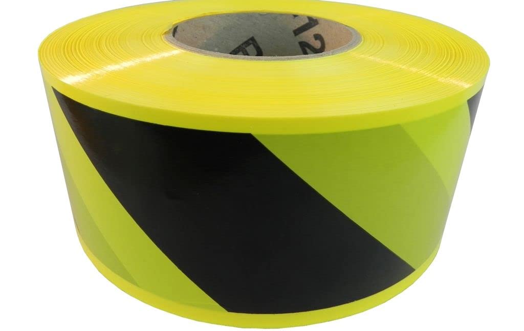 GGR Supplies BRC-80 Non-Adhesive Polyethylene Identification Barricade Film Tape Ideal for Hazardous Areas & Safety Identification. 3 Inch X 1000 Ft. (8 Rolls, Black/Yellow)