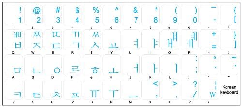 4Keyboard Korean Keyboard Labels Layout ON Transparent (Clear) Background with Black, Blue, Green, Orange, RED, White