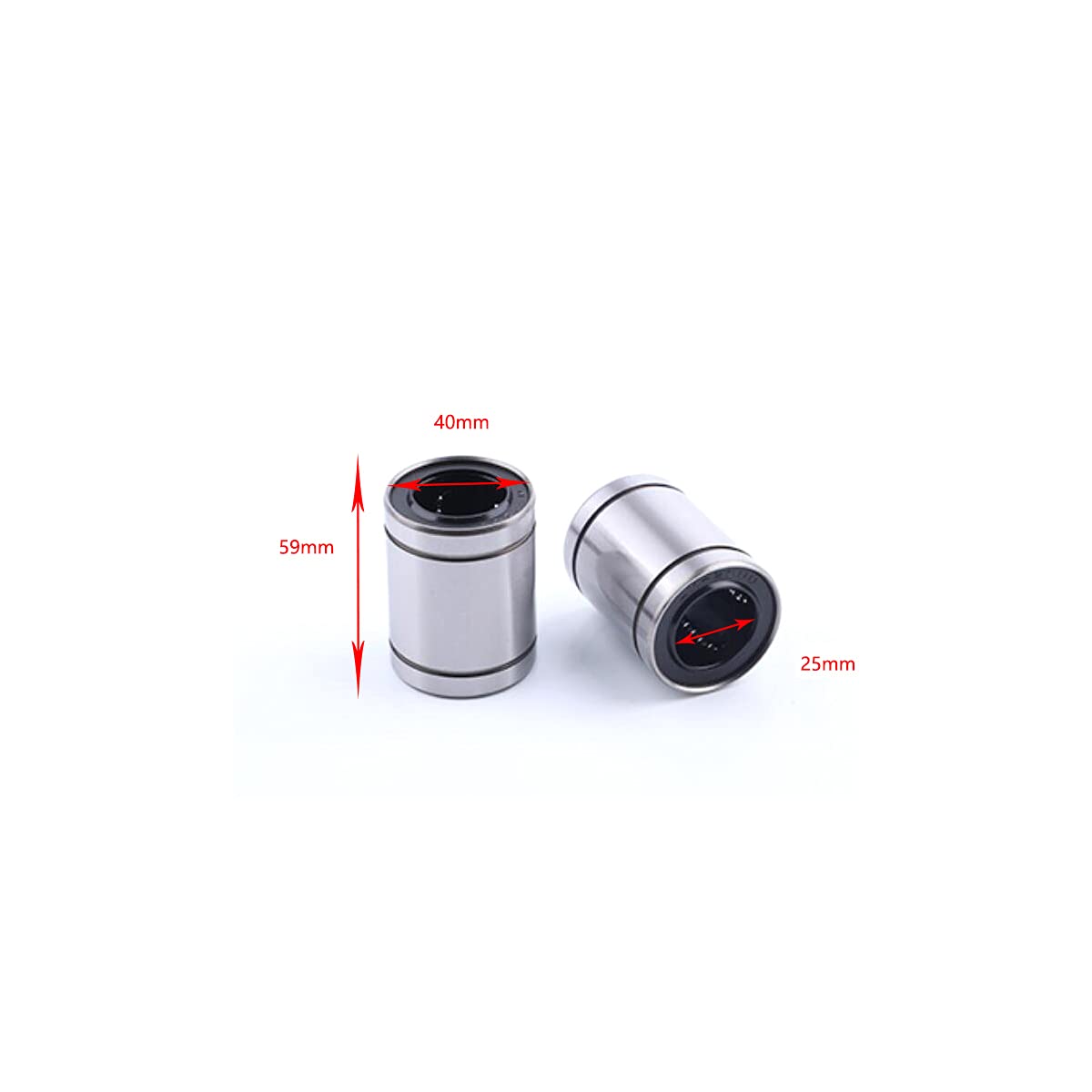 LM25UU Linear Ball Bearing, Bore Dia 25 mm, OD 40 mm, Width 59 mm, Used for Mechanical Sliding Tables, CNC Machine Tools, 3D Printers, Silver 2pcs