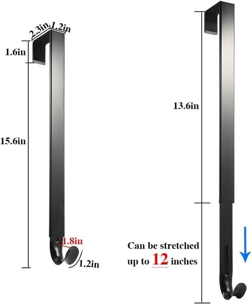 Linwnil Wreath Hanger - Adjustable 14 to 26 Inches | Heavy-Duty 20LB Hook for Front Door Decor (Black)