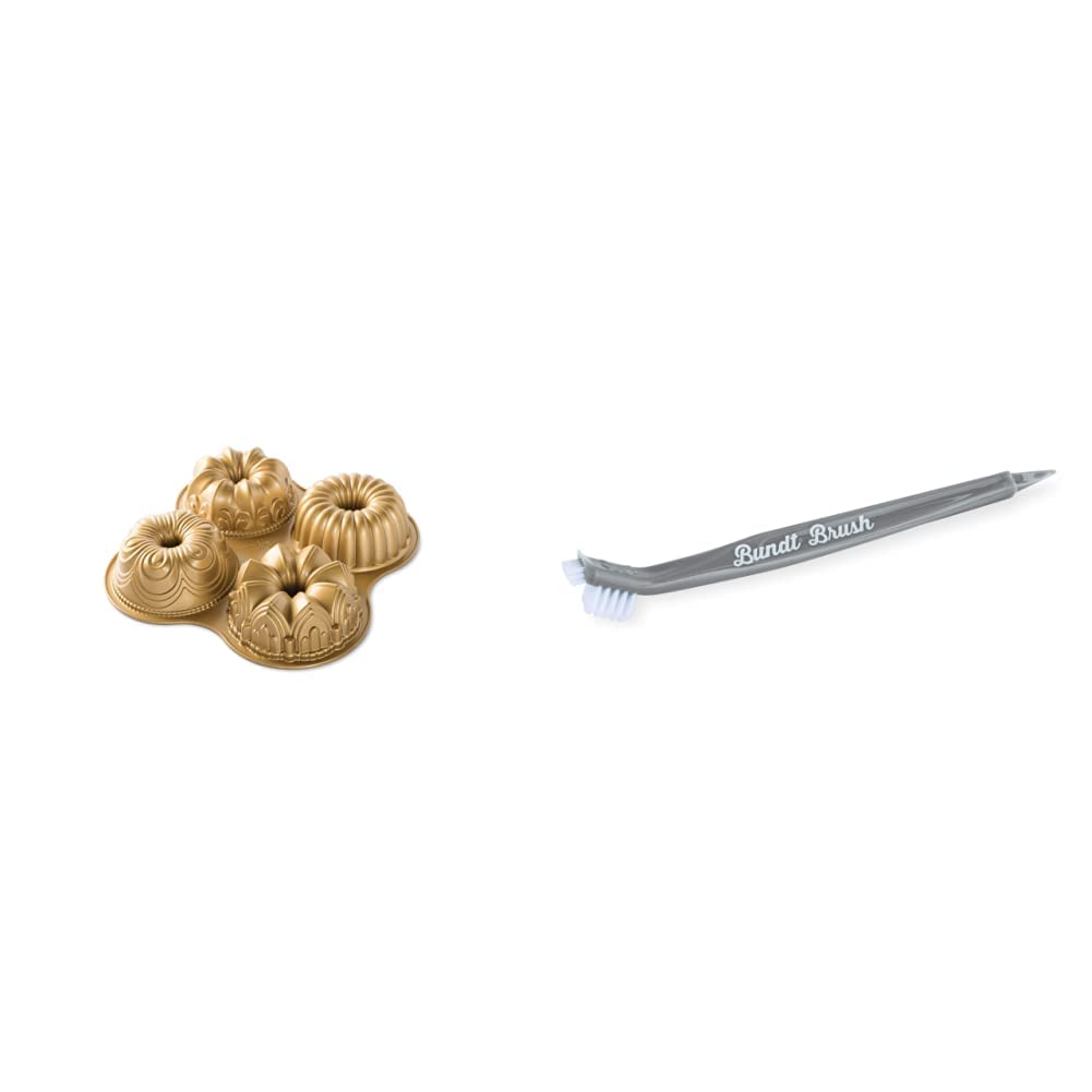 Nordic Ware 9 Cup Bundt Quartet Pan, Gold and Ultimate Bundt Cleaning Tool