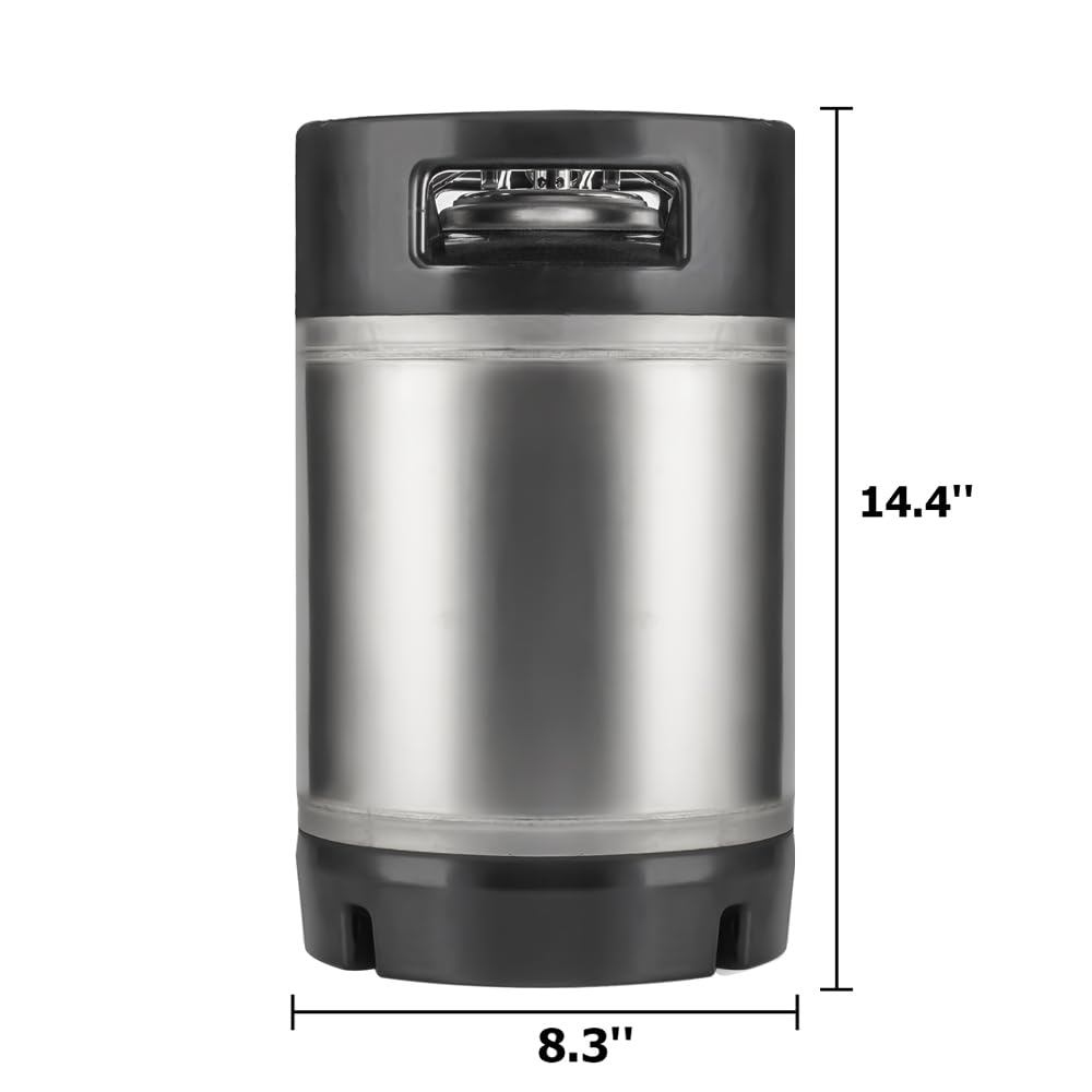 TMCRAFT New 2.5 Gallon Ball Lock Keg, Stainless Steel Beer Keg with Dual Rubber Handle for Home Brew