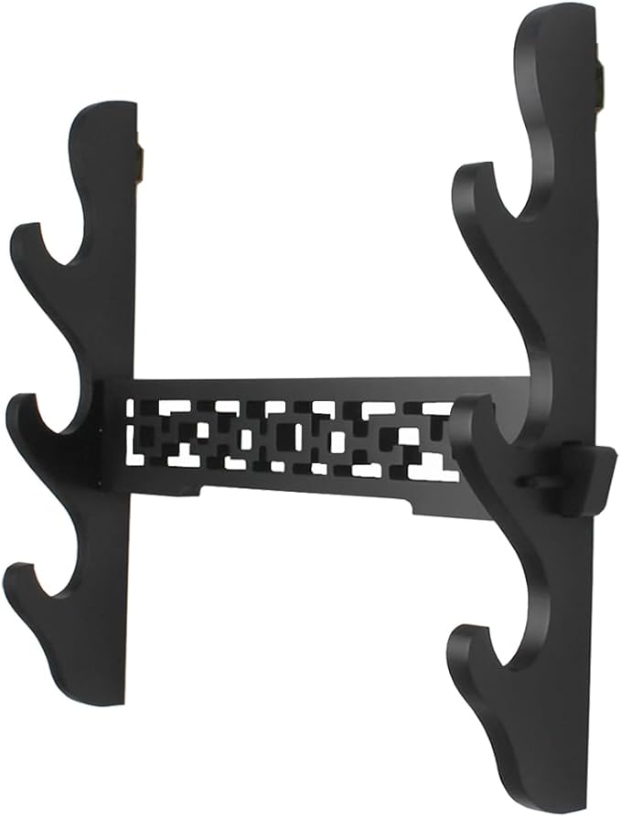 Katana Wall Mount Samurai Sword Display Hanger Lightsaber Holder, Wood Flute Stand Martial Arts Weapon Stand Cosplay Rack Wall Mount (Black, 3-Tier)