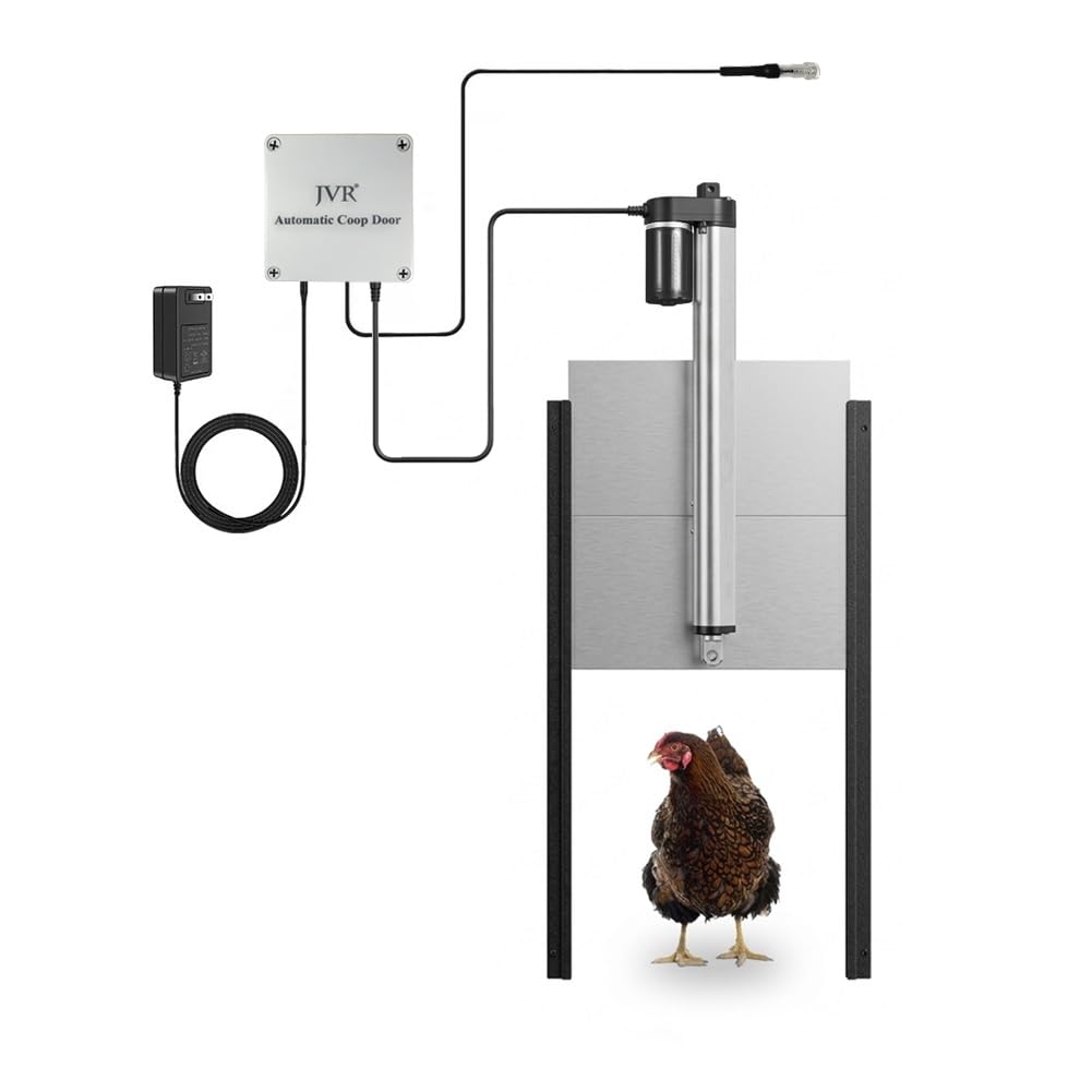 JVR Automatic Chicken Coop Door with Dusk to Dawn Light Sensor, Heavy Duty Aluminum Security Door, Smart Anti-Pinch Sensor & Industrial Actuator Motor, Outdoor Weatherproof, Fits 11" x 12" Openings