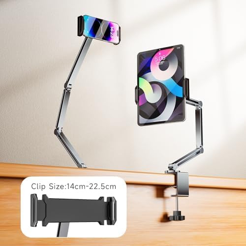 YICOSUN 360 Tablet Arm Mount with Super Grip, Adjustable Foldable Holder & Heavy Duty Aluminum Rotating Clamp for iPad