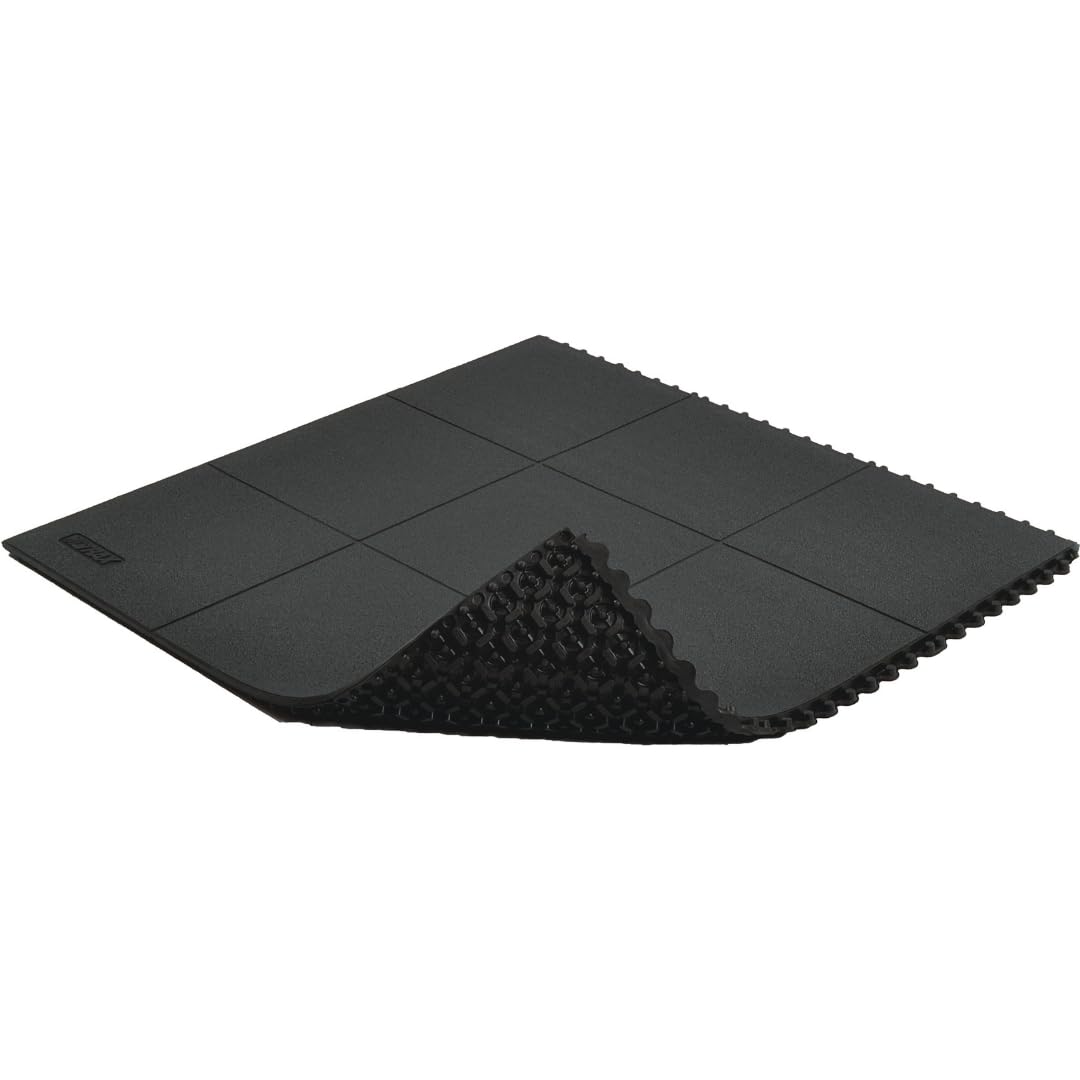 NoTrax Fire Retardant Anti Fatigue Mat Interlocking Floor Tiles - Black 3'x3' Modular Standing Pad Puzzle Mats Designed for Custom Stress Mats for Standing at Work - 1 Tile - Rubber - 656SFR33BL