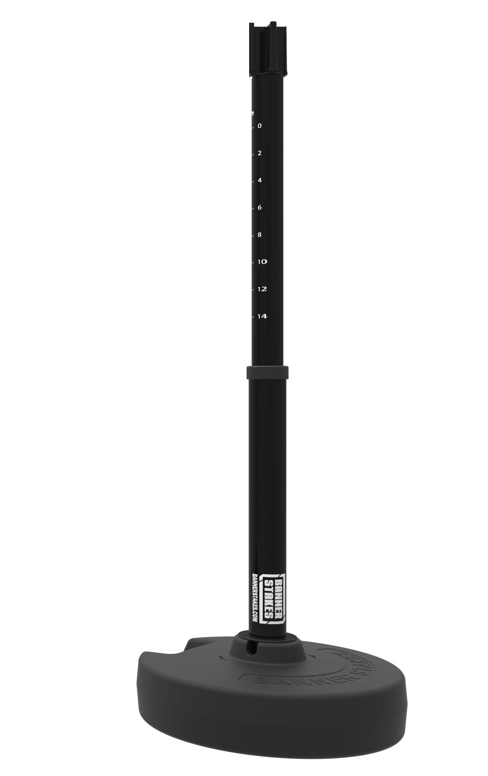 Banner Stakes Crowd Control Plus 15' Retractable Belt Barrier Stanchion Set X1 - Black Blank Banner, 22"-42" Plastic Adjustable Post, Fillable Base (PL4104)