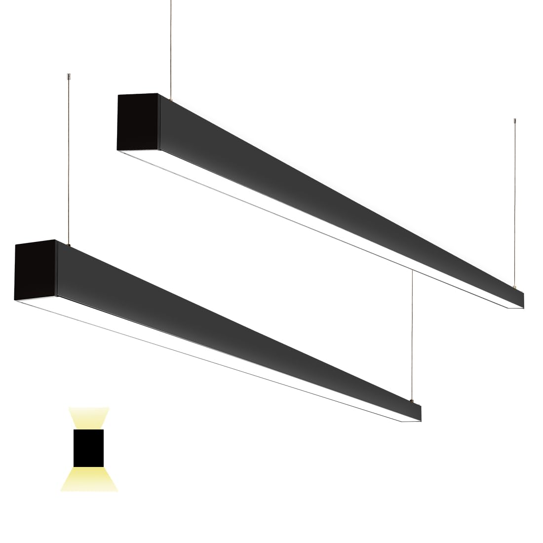 Xbuyee 8FT Linkable LED Linear Light, 100/90/80/70/60W Adjustable, 3000K/4000K/5000K Selectable Linear Lighting Fixture, 0-10V Dimmable Architectural Hanging Office Shop Light for Retails, ETL 2Pack