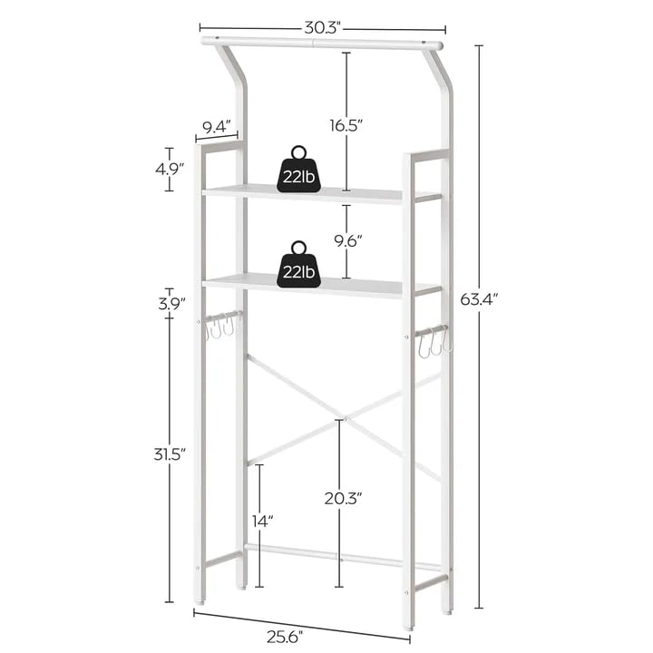 YATINEY 2-Tier Over The Toilet Storage, Multifunctional Vertical Over Toilet Bathroom Organizer, Freestanding Bathroom Storage Shelves with Hooks, Bathroom Organizer, Rustic Brown and Black TR01WT