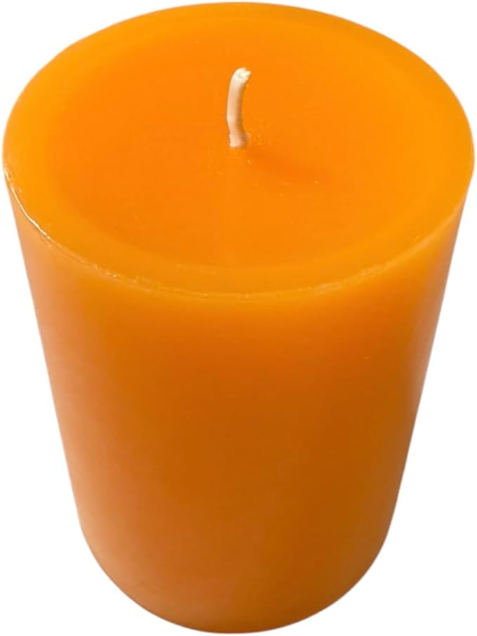 Mister Candle Dripless Unscented Orange Pillar Candles, Set of 3 Hand Poured Solid Color Non-Scented Candles for Home Decor, Premium Wax, 60 Hr Burn Time - 3x4 Inch, Orange