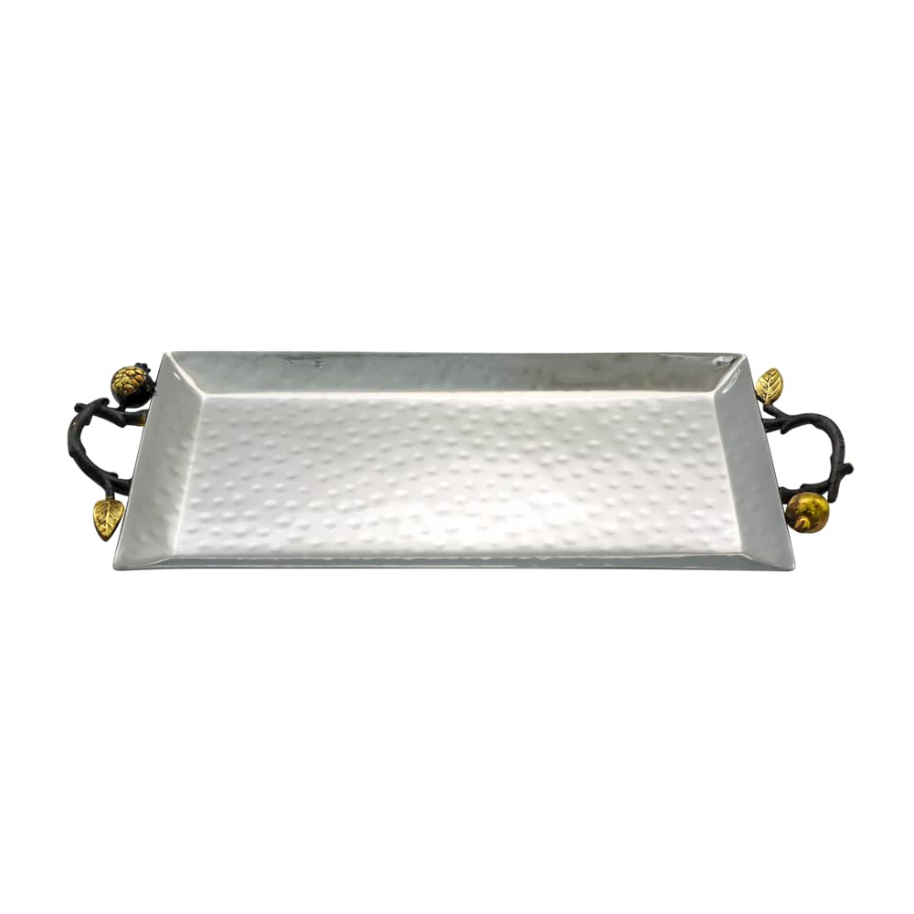Yair Emanuel Decorative Serving Tray - Hammered Stainless Steel with Gold Accent Decoration (Small - 4.7" X 9.5")
