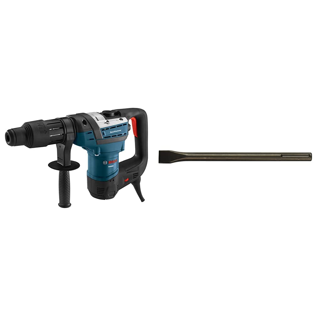 BOSCH 1-9/16-Inch SDS-Max Combination Rotary Hammer RH540M, Blue and BOSCH HS1911 1 In. x 12 In. Flat Chisel SDS-Max Hammer Steel