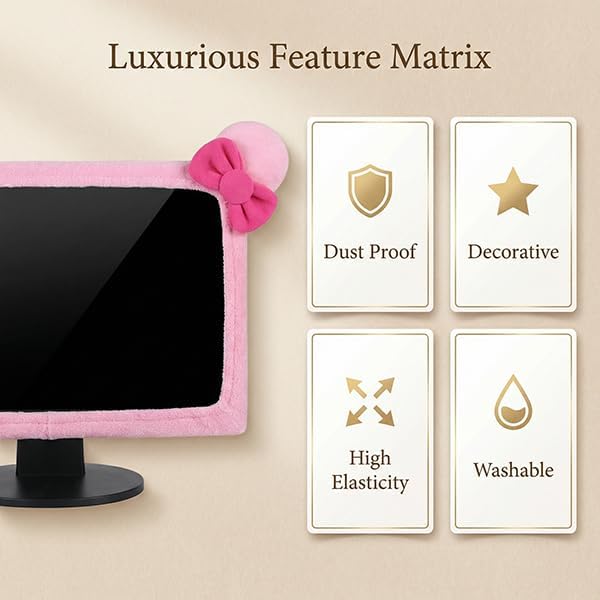 1 20-29 Inch Pcs Cute Cat Ear Computer Monitor Cover, Kawaii Pink Dustproof Screen Protector for Display, Soft Elastic