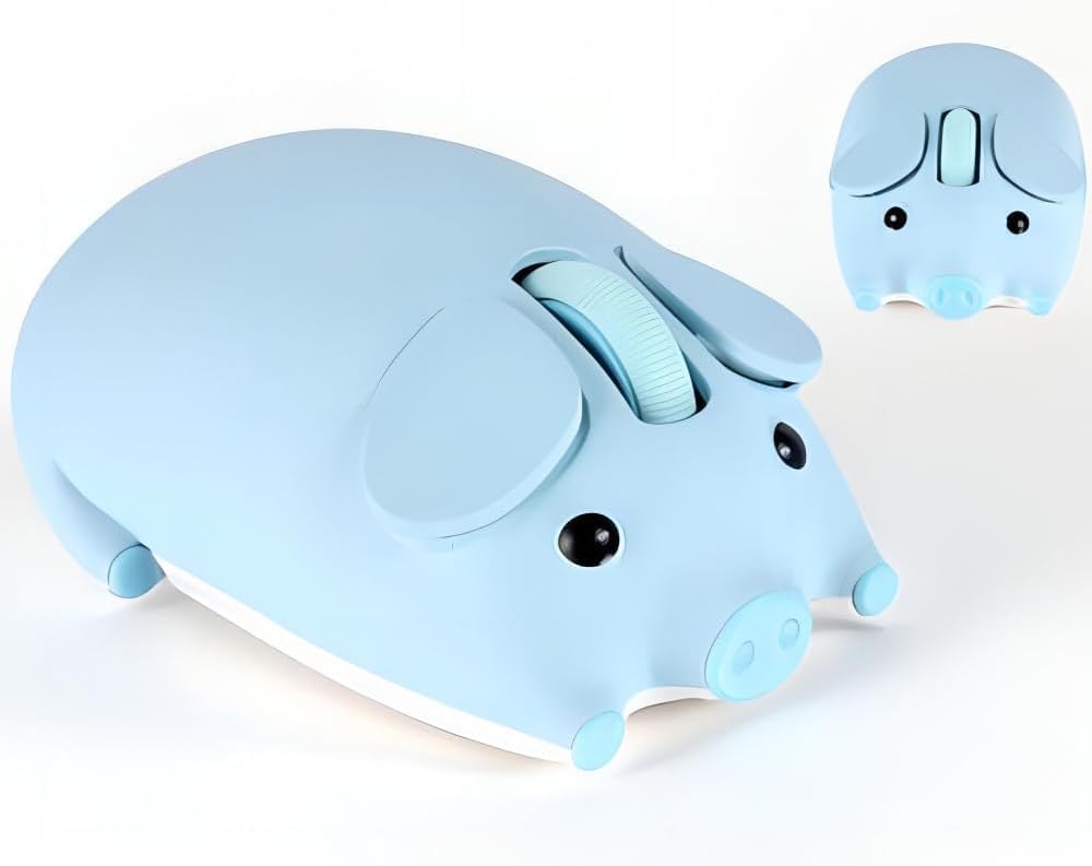 SHARE SUNSHINE Wireless Mouse Cute Pig Bluetooth & USB Dual Mode Mice,Silent Portable Compact Blue Fun Mice