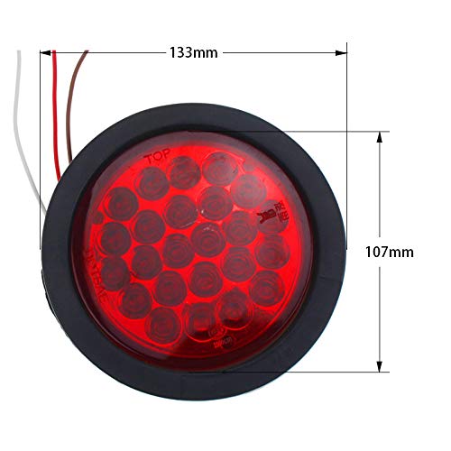 All Star Truck Parts 4in Round LED Trailer Tail Light, IP67 Waterproof, DOT Certified, 24 LED, 4 Red + 2 White, Polycarbonate