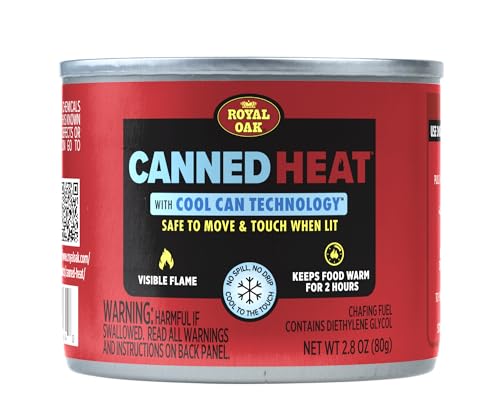 Royal Oak Canned Heat 12 Pack 2 Hour Chafing Fuel, Easy Open, Resealable, Non-Drip, for Food, Burners for Chafing Dishes, Buffet Burners, Parties, Weddings, BBQs