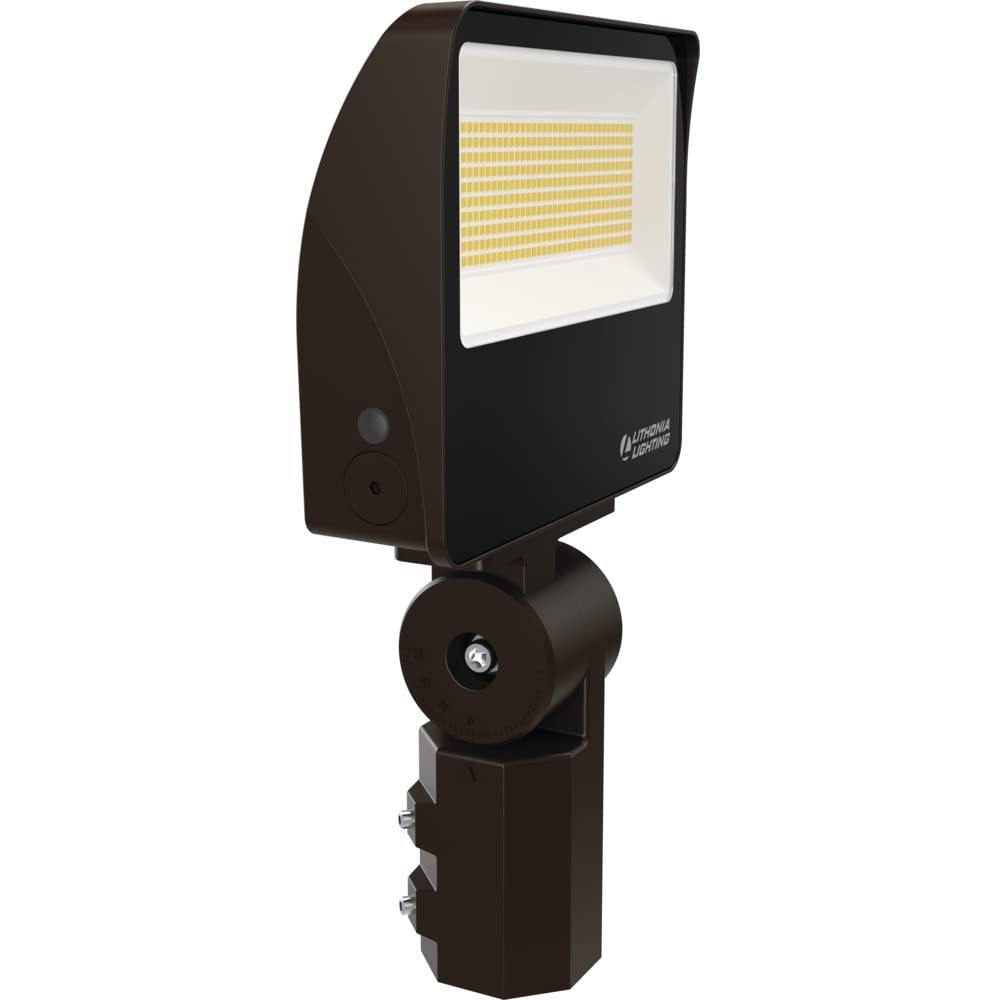 Lithonia Lighting All-in-One LED Flood Light, Waterproof LED Outdoor Light Fixture with Adjustable Brightness and Color Temperature, Yoke or Slipfitter Mount Dusk to Dawn Outdoor Lighting, UVOLT