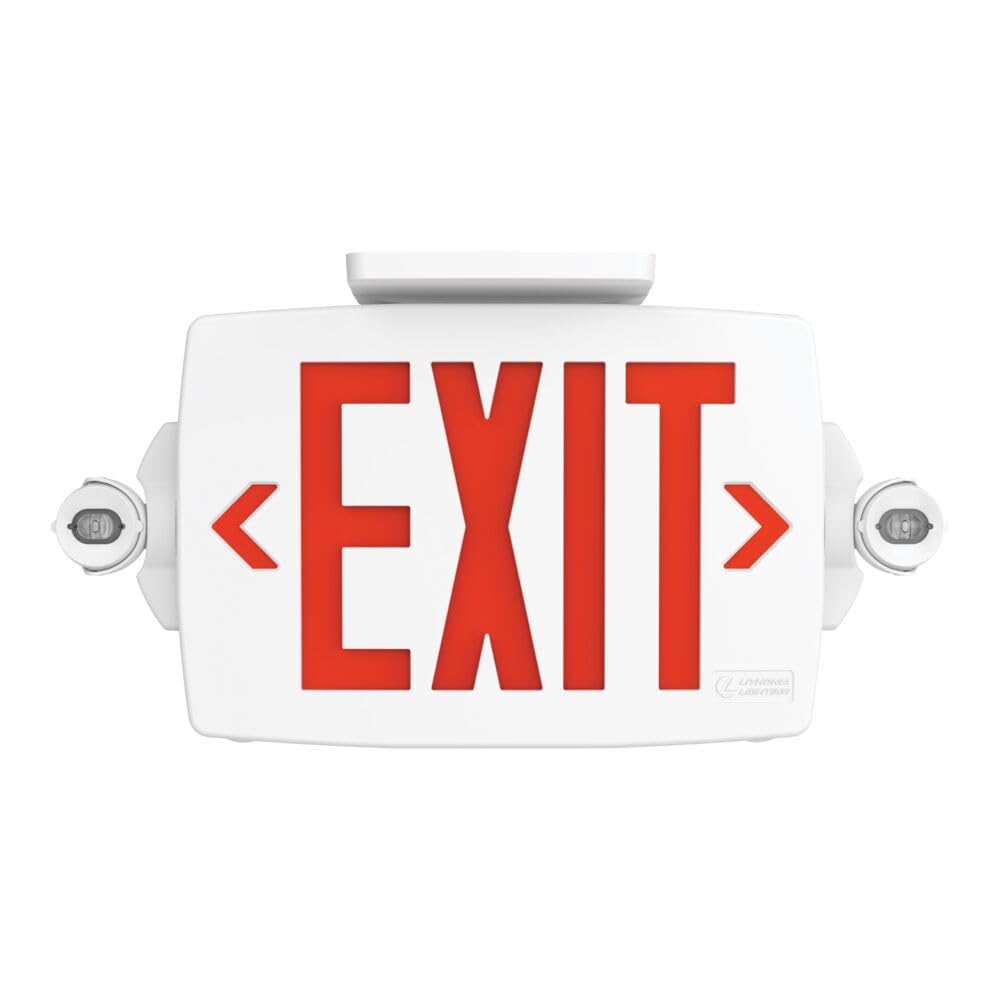 Lithonia Lighting Quantum LED Exit Sign Emergency Light Combo, Exit Sign and Emergency Lights, 2-Head Fixture, Red/Green Selectable Letters, High Output Battery, White (LHQM S W RG MVOLT HO M6)