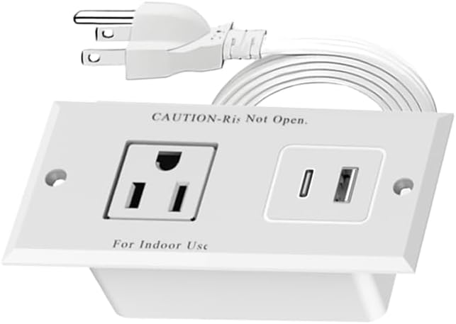 Geao Adapter 1500W Inset Small Recessed Power Strip with USB Electrical Outlet Extender Plug Extension Cord Hidden