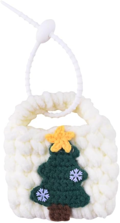Christmas Tree Crochet Mini Bag Handmade Knit Earbud Pouch for Holiday Festival Gift Christmas Tree Headphone Cable