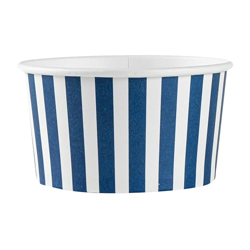 Restaurantware Coppetta 8 Ounce Dessert Cups, 200 Disposable Ice Cream Cups - Lids Sold Separately, Sturdy, Blue And White Paper FroYo Bowls, Striped, For Hot And Cold Foods, Perfect For Gelato
