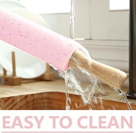 Skiennix Silicone Rolling Pin - 15-Inch Non-Stick Pastry Dough Roller with Wooden Handle | Ideal for Baking Cookies and Dumplings