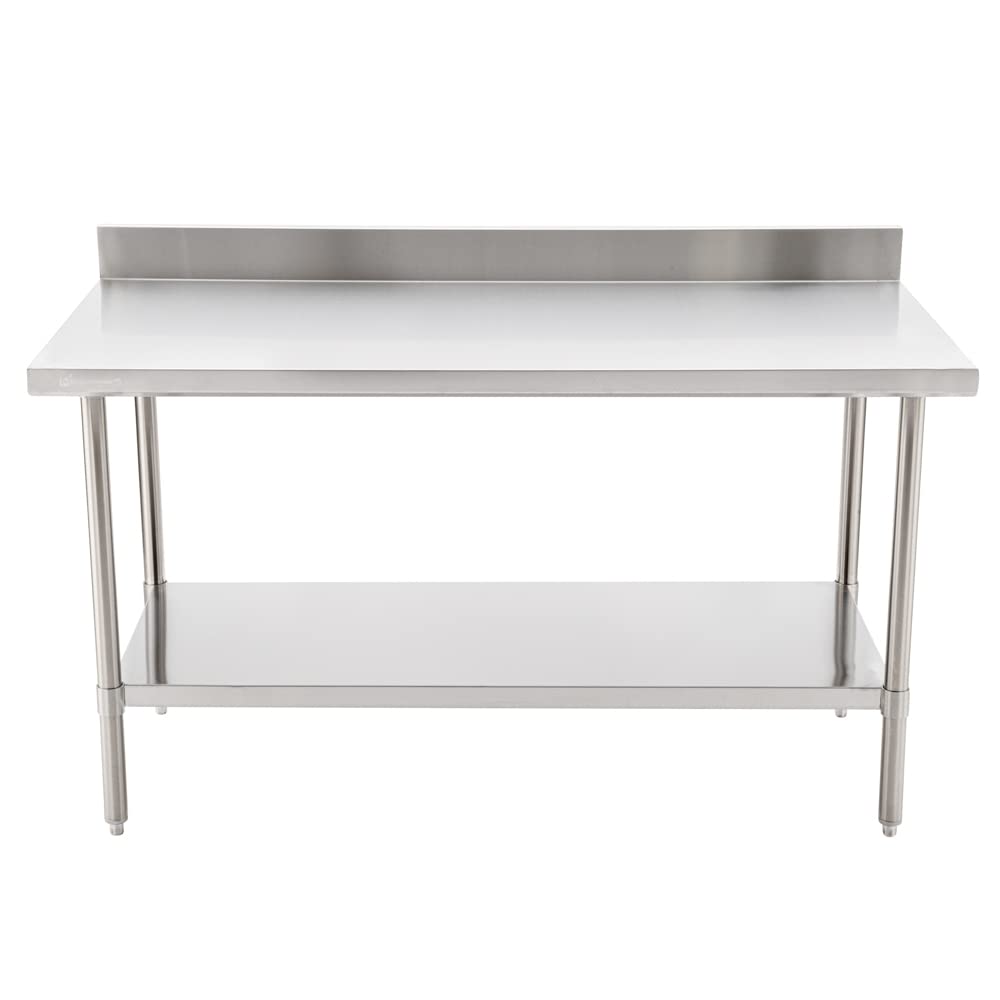 Restaurantware Kitchen Tek 30 x 60 Inch Stainless Steel Table 1 Commercial Work Table - 4" Backsplash Adjustable Feet Stainless Steel 304 Metal Table Great For Food Prep For Home Or Hotel