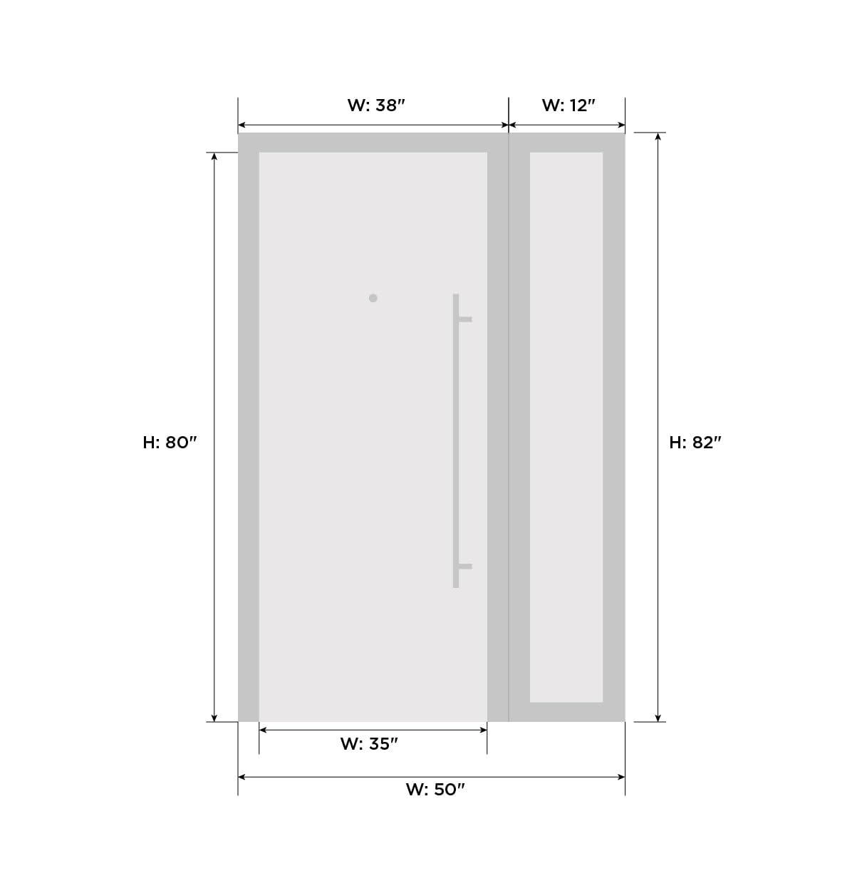 VDOMDOORS Front Exterior Prehung Metal-Plastic Door Frosted Glass | Manux 8113 Antracite Grey | Side Sidelite Transom | Residential Doors Entrance Patio Garage 44 x 80 (W32+12 x H80) Left-Inswing