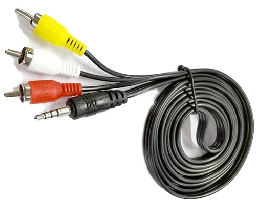 KKPOERT 3.5mm 1/8 inch 3 MP3 (5FT) Replacement to RCA Portable Video Camera AV Audio and Video Output Cable, TRRS