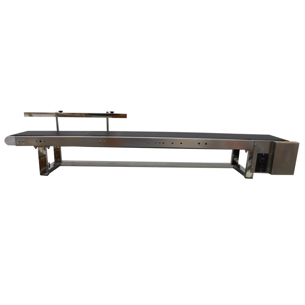 INTSUPERMAI PVC Desktop Conveyor Belt Systems Adjustable Speed PVC Belt Conveyor for Industrial Transport with Single Guardrail 59inch Length 7.8inch Width Black Belt 110V