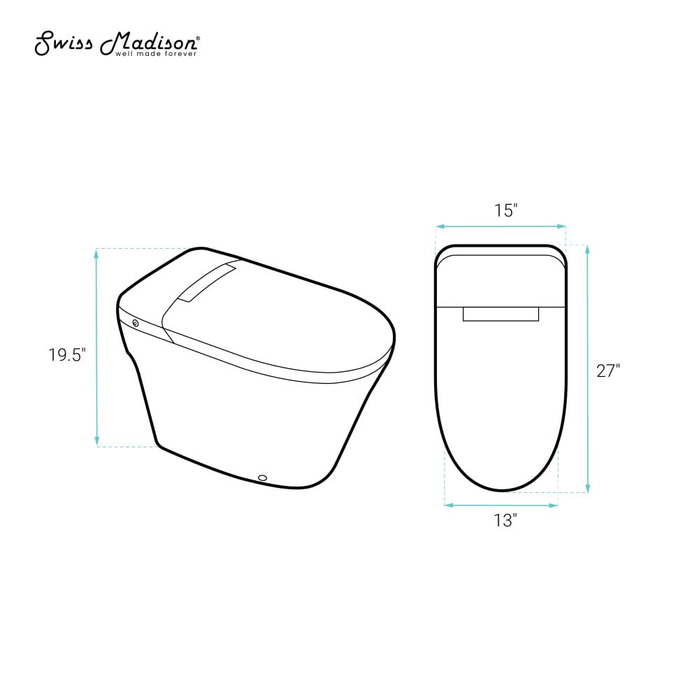 Swiss Madison Hugo H Power Flush Tankless Toilet 10" Rough-in 1 GPF Non-Electric ADA Toilet with Integrated Tank in Glossy White