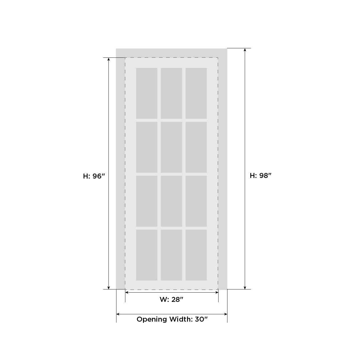 VDOMDOORS Solid French Door Opaque Glass 28x96 inches/Mela 7012 Matte White/Single Regular Panel Frame Handle/Bathroom Bedroom Modern Doors