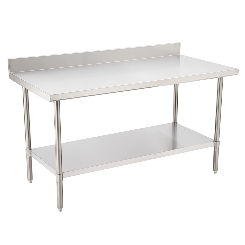 Restaurantware Kitchen Tek 30 x 60 Inch Stainless Steel Table 1 Commercial Work Table - 4" Backsplash Adjustable Feet Stainless Steel 304 Metal Table Great For Food Prep For Home Or Hotel
