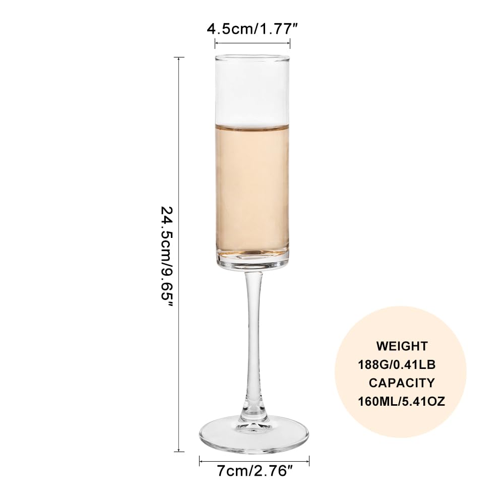 BTGLLAS Champagne Flutes Set of 4, 160ML - Elegant Glass Champagne Flutes for Celebrations - 5.5oz Capacity, Clear (Glass, 4Pcs160ML)