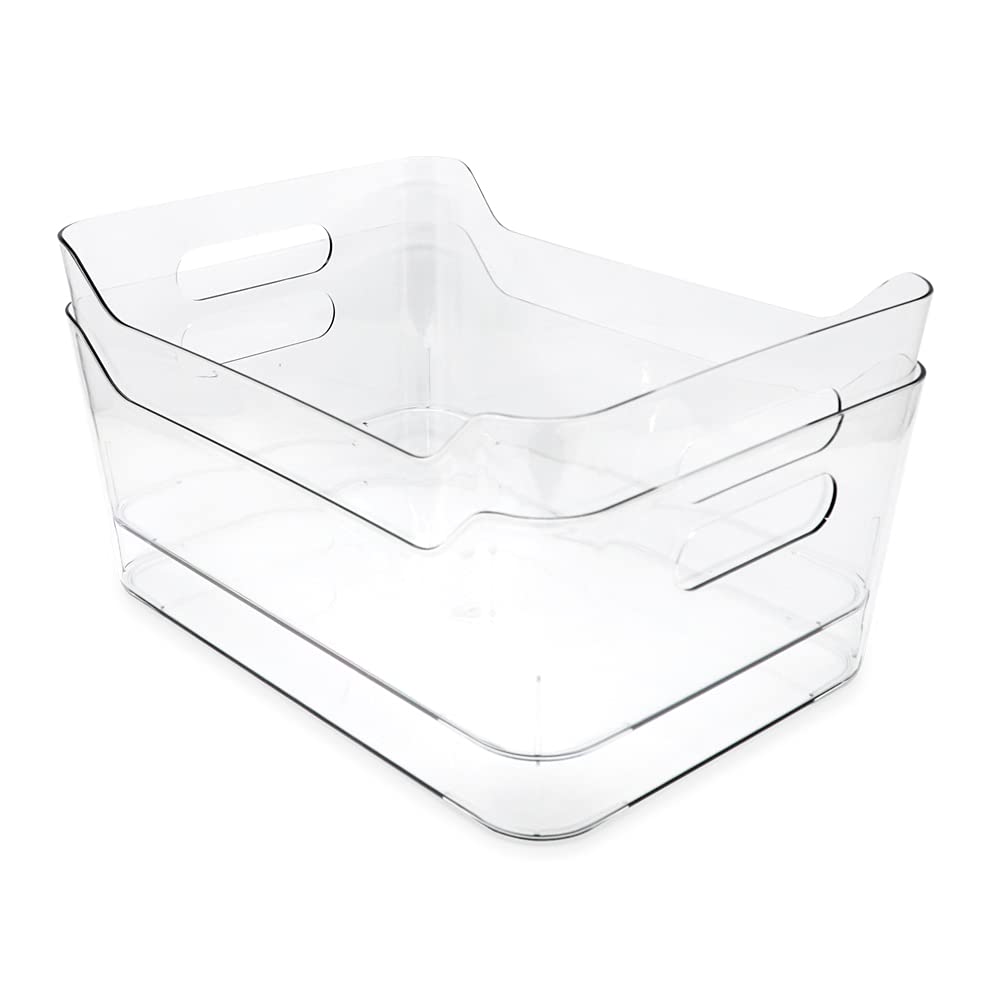 Isaac Jacobs 2-Pack Large Clear Storage Bins (13.5” x 10” x 6”) w/Handles, Plastic Box Set, Home, Office, Fridge, Freezer, Kitchen, Pantry Organization Container, BPA-Free/Food Safe (Large, 2 Pack)