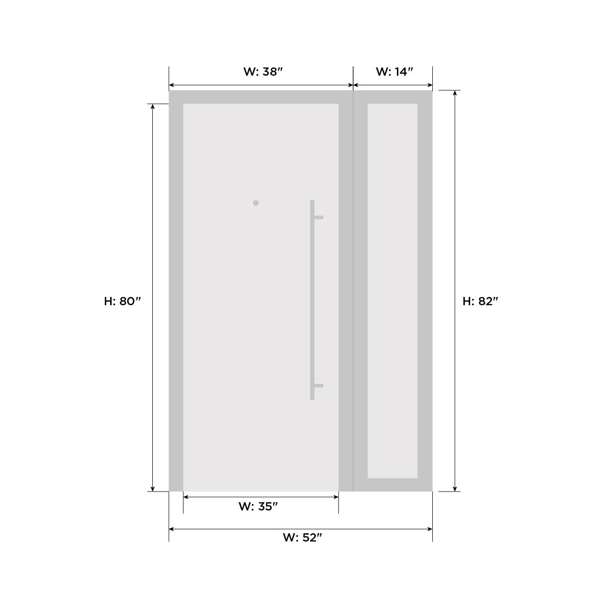 VDOMDOORS Front Exterior Prehung Metal-Plastic Door Frosted Glass | Manux 8112 White Silk | Side Sidelite Transom | Residential Doors Entrance Patio Garage 50 x 80 (W36+14 x H80) Right-Inswing