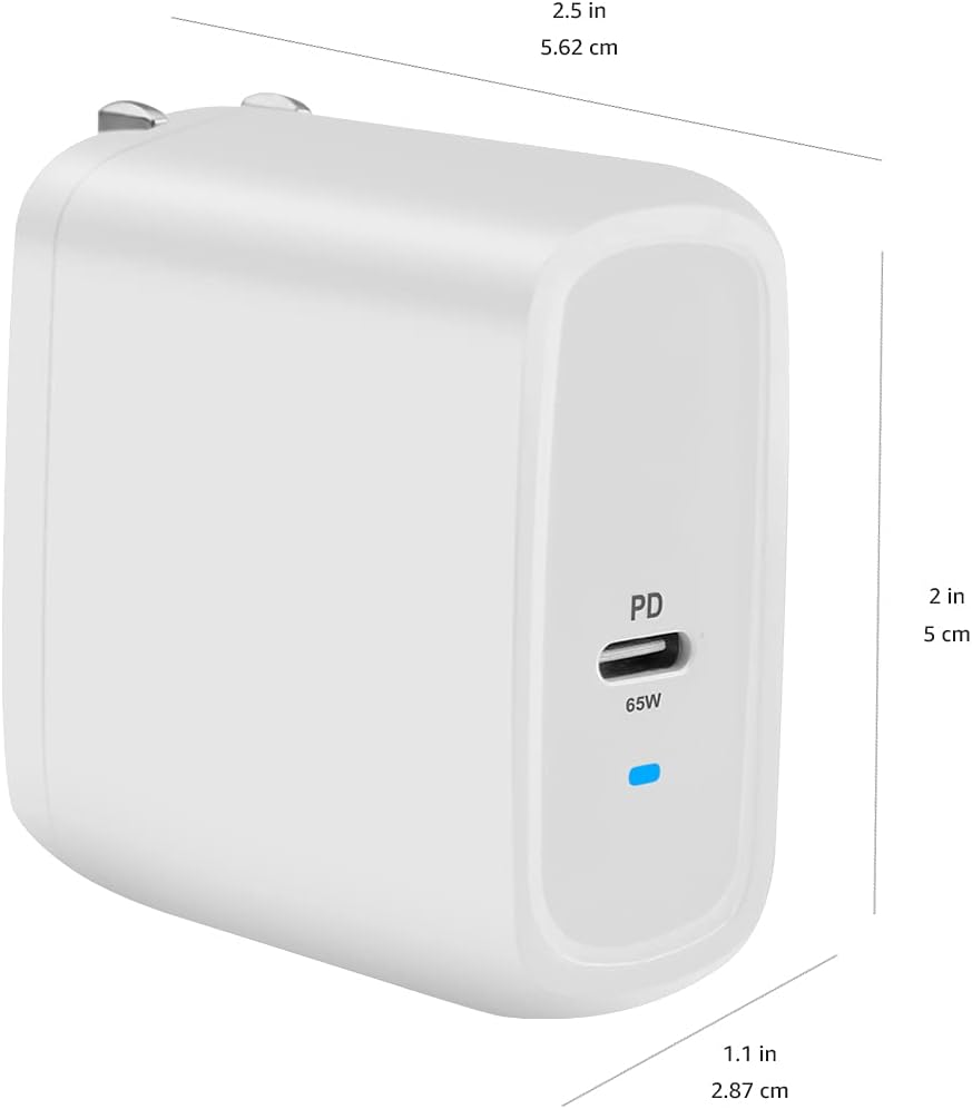 Amazon Basics 65W One-Port GaN USB-C Wall Charger with Power Delivery PD, Foldable Plug, Portable, Fast Charging