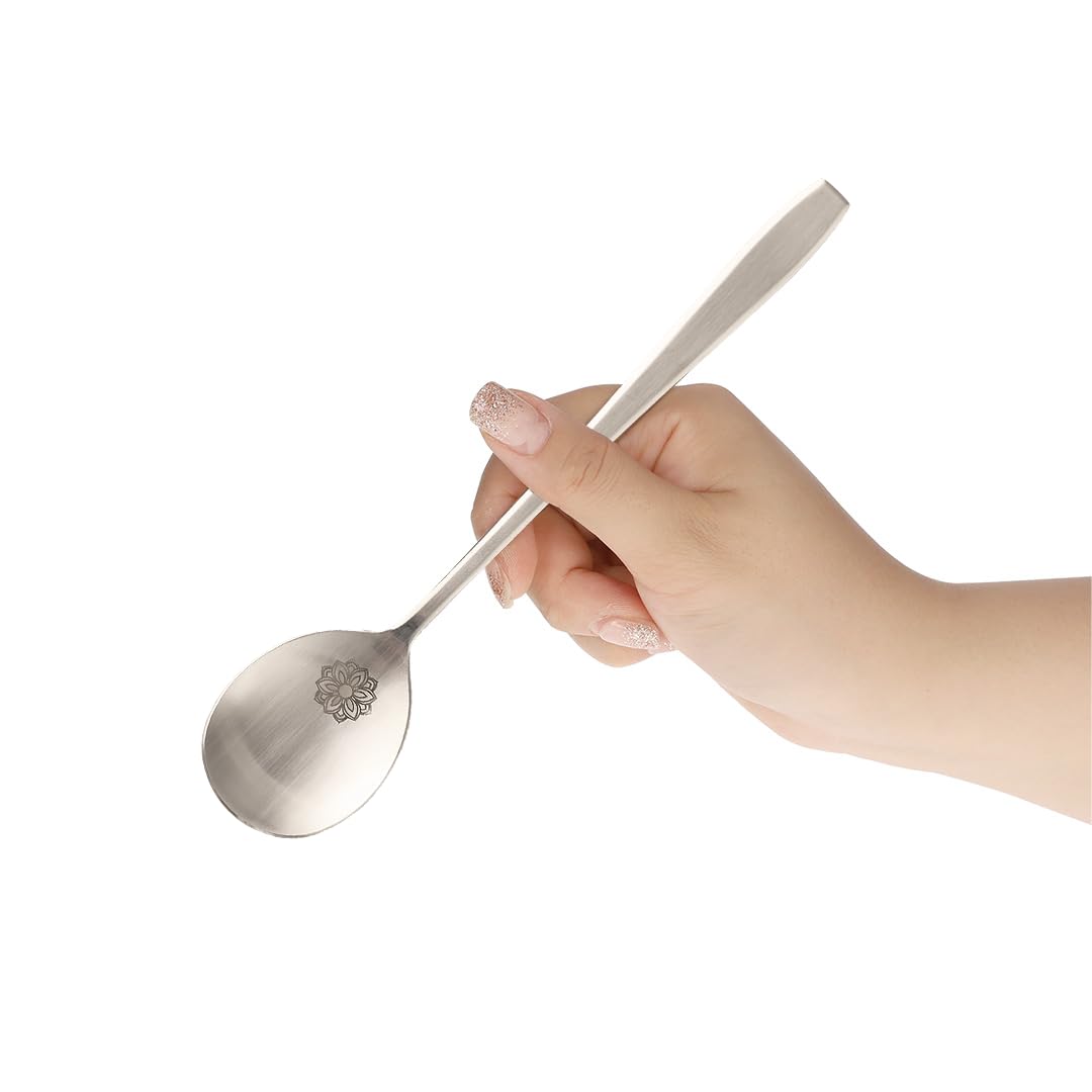 BAPMOO Korean Spoon and Chopsticks Set, 18/10 Stainless Steel Sujeo Gift Set for One, Laser Engraved Floral Spoon, Gift-Ready Korean Tableware