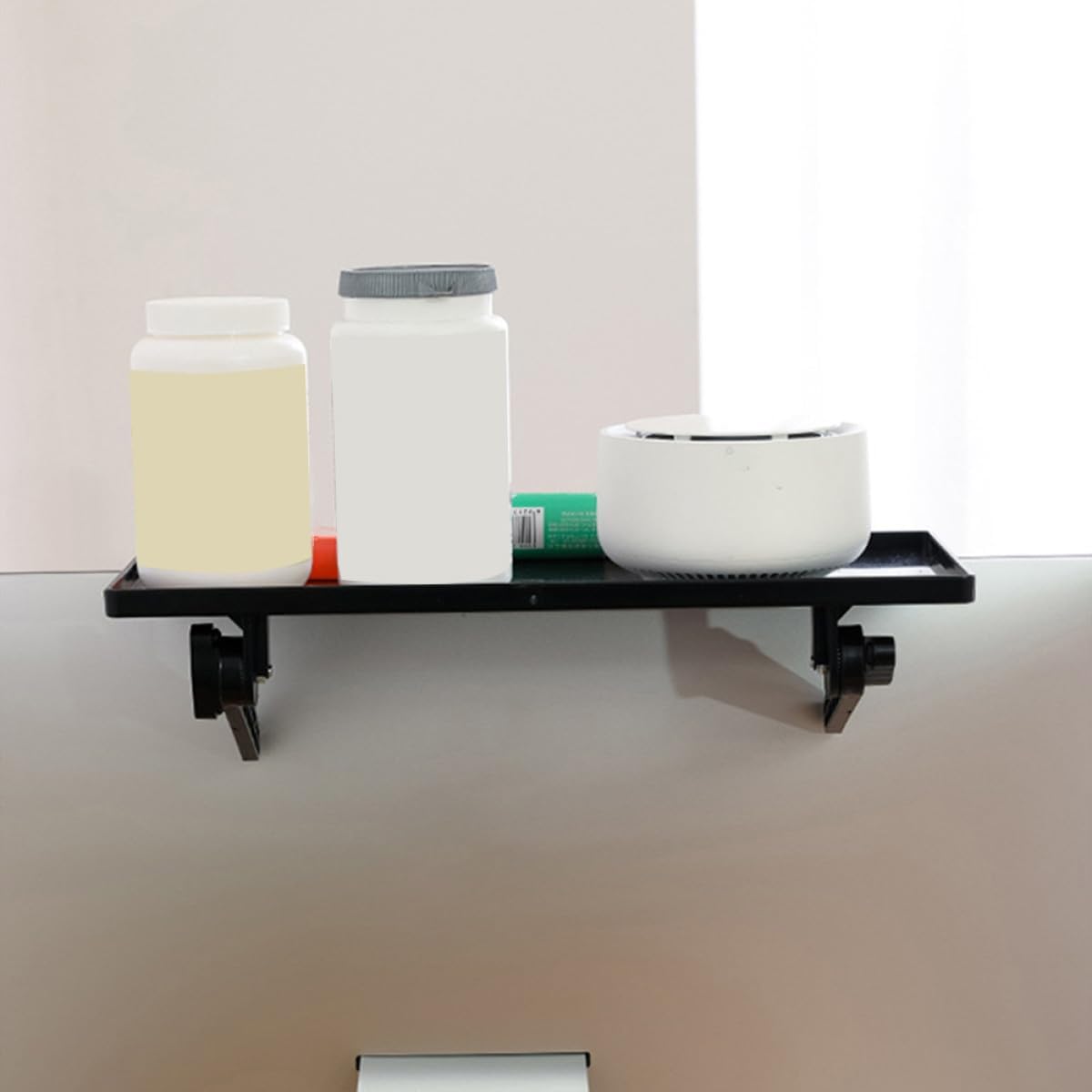 Wall-Mounted Black Monitor Shelf - Multifunctional Desktop Storage Rack