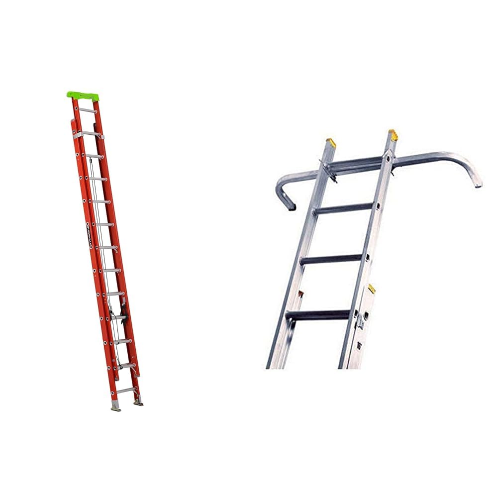 Louisville Ladder 24-Foot Fiberglass Extension Ladder, 300-Pound Capacity, L-3022-24PT, Red & LP-2200-00 Stabilizer, Silver