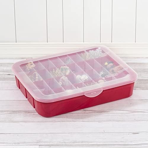 Sterilite Red Holiday Ornament Storage Container - Adjustable Organizer for 32 Ornaments