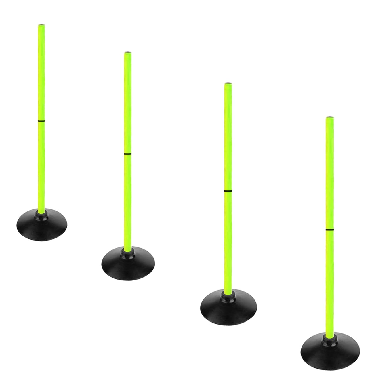 ASENVER Fluorescent Green Soccer Agility Poles Set Detachable Sports Trainning Speed Pole Slalom Poles with Rubber Base Sport Traning Equipment (Pack of 4, 3.3 FT)