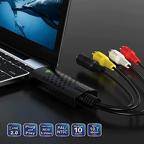 VIXLW Hi8 Capture Card, USB Video Capture Card Device, Audio Video Converter Grabber for RCA to USB-Convert VHS Mini DV